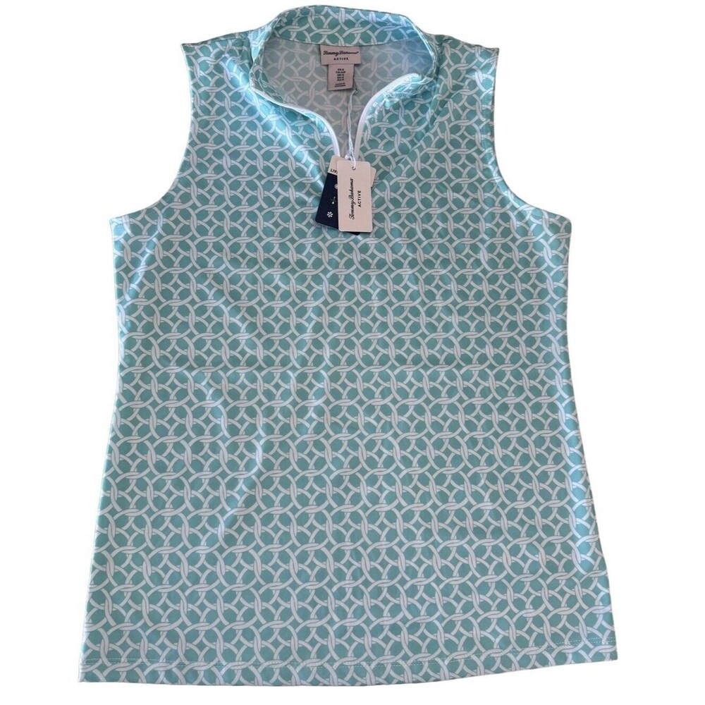 Tommy Bahama Women’s Active Aqua White Top Sleeveless Size Small UPF 50 NWT